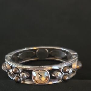 Brighton Silver Hinged Bracelet With Light Yellow Stone. Nwot